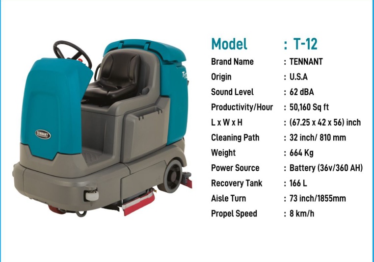 Tennant T-12 Ride-On Scrubber Dryer catalogue image