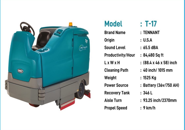 Tennant T-17 Ride-On Scrubber Dryer catalogue image