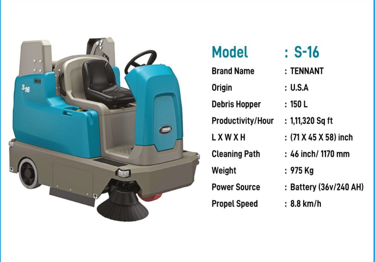 Tennant S-16 Ride-On Sweeper catalogue image