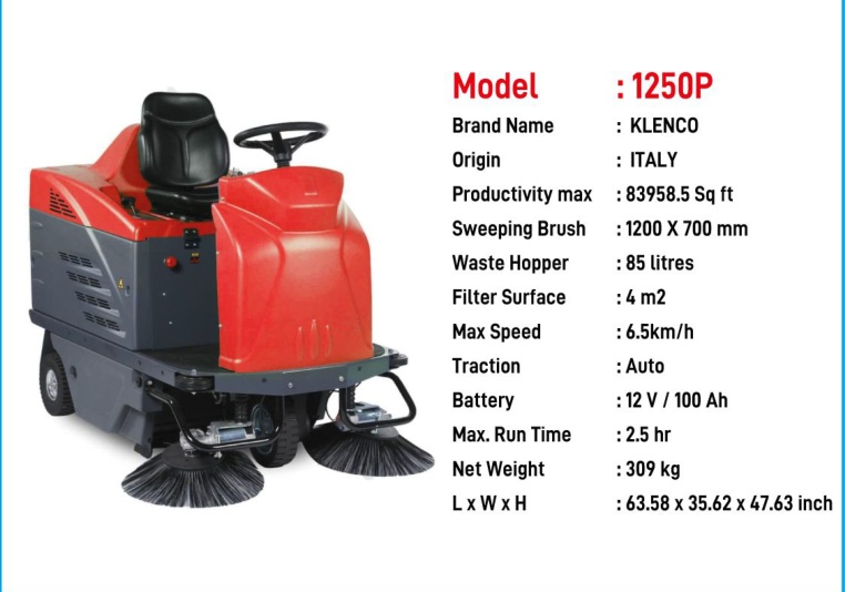 Klenco 1250P Ride-On Sweeper catalogue image